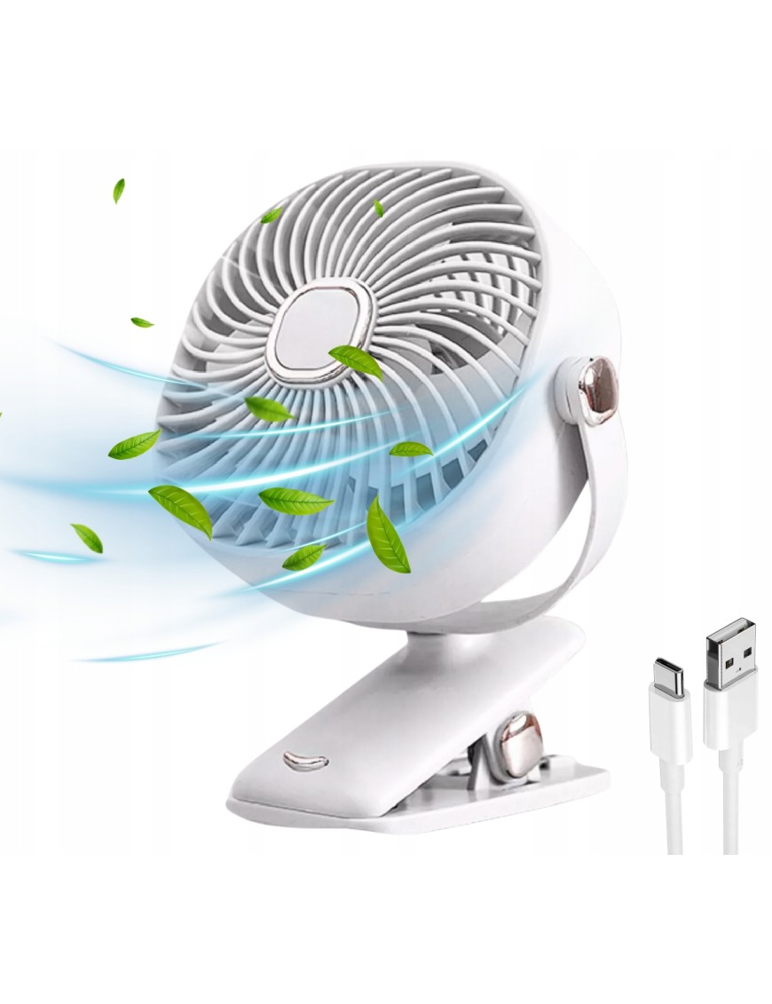 Wentylator biurkowy Mały wiatrak bezprzewodowy stojący + klips 1200mAh USB