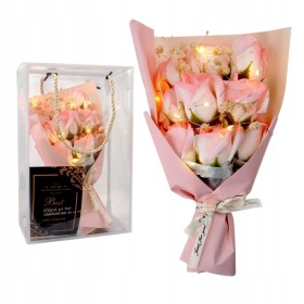 FLOWER BOX MYDLANE RÓŻE KWIATY BUKIET W PUDEŁKU LED PREZENT NA DZIEŃ WALENTYNKI