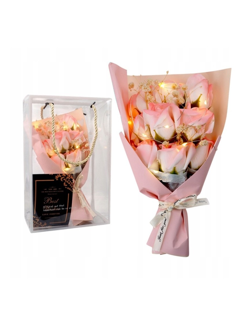 FLOWER BOX MYDLANE RÓŻE KWIATY BUKIET W PUDEŁKU LED PREZENT NA DZIEŃ WALENTYNKI