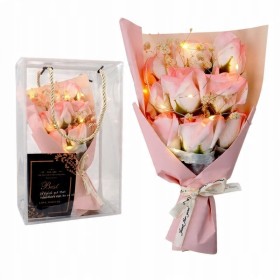 FLOWER BOX MYDLANE RÓŻE KWIATY BUKIET W PUDEŁKU LED PREZENT NA DZIEŃ WALENTYNKI