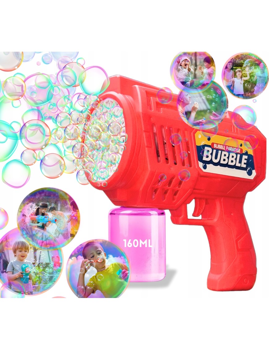 ZESTAW Duży PISTOLET NA BAŃKI 40 OTWORÓW MASZYNA DO BANIEK MYDLANYCH + PŁYN