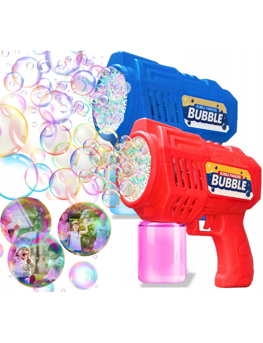 ZESTAW Duży PISTOLET NA BAŃKI 40 OTWORÓW MASZYNA DO BANIEK MYDLANYCH + PŁYN