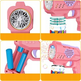 PISTOLET NA BAŃKI MASZYNA DO BANIEK NA BATERIE + PŁYN + 4szt BATERIE Różowy