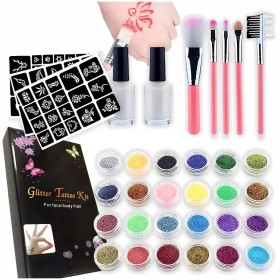 DUŻY ZESTAW DO ROBIENIA TATUAŻY SZABLONY TATUAŻE BROKAT ZMYWALNE PREZENT XL