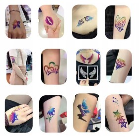 DUŻY ZESTAW DO ROBIENIA TATUAŻY SZABLONY TATUAŻE BROKAT ZMYWALNE PREZENT XL