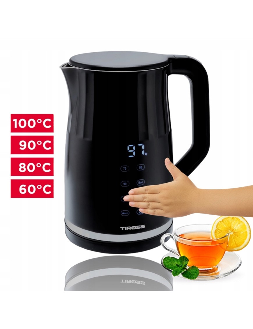Czajnik elektryczny Tiross wewnętrzne ze stali nierdzewnej 2200 W czarny