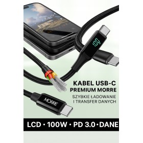 Kabel do ładowania USB-C 100W 1.5m LCD PD QC 3.0 5A laptop telefon dane