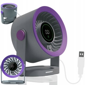 WIATRAK biurkowy USB-C mini wentylator cichy mocny LCD WIATRACZEK fioletowy