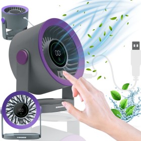 WIATRAK biurkowy USB-C mini wentylator cichy mocny LCD WIATRACZEK fioletowy