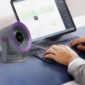 WIATRAK biurkowy USB-C mini wentylator cichy mocny LCD WIATRACZEK fioletowy