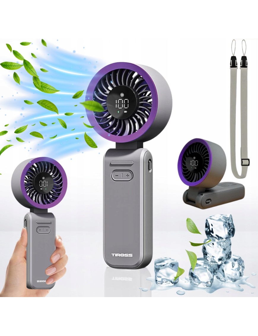 PRZENOŚNY WIATRAK MINI WENTYLATOR BIURKOWY CICHY RĘCZNY 3600mAh 100 trybu