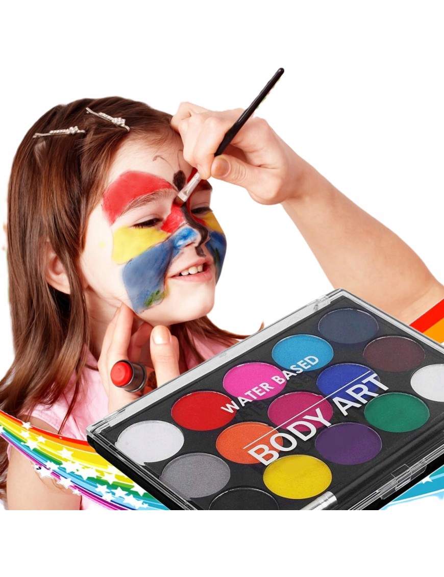 FARBY DO TWARZY ZMYWALNE FARBKI DO MALOWANIA CIAŁA ZESTAW 15 KOLORÓW DZIEC