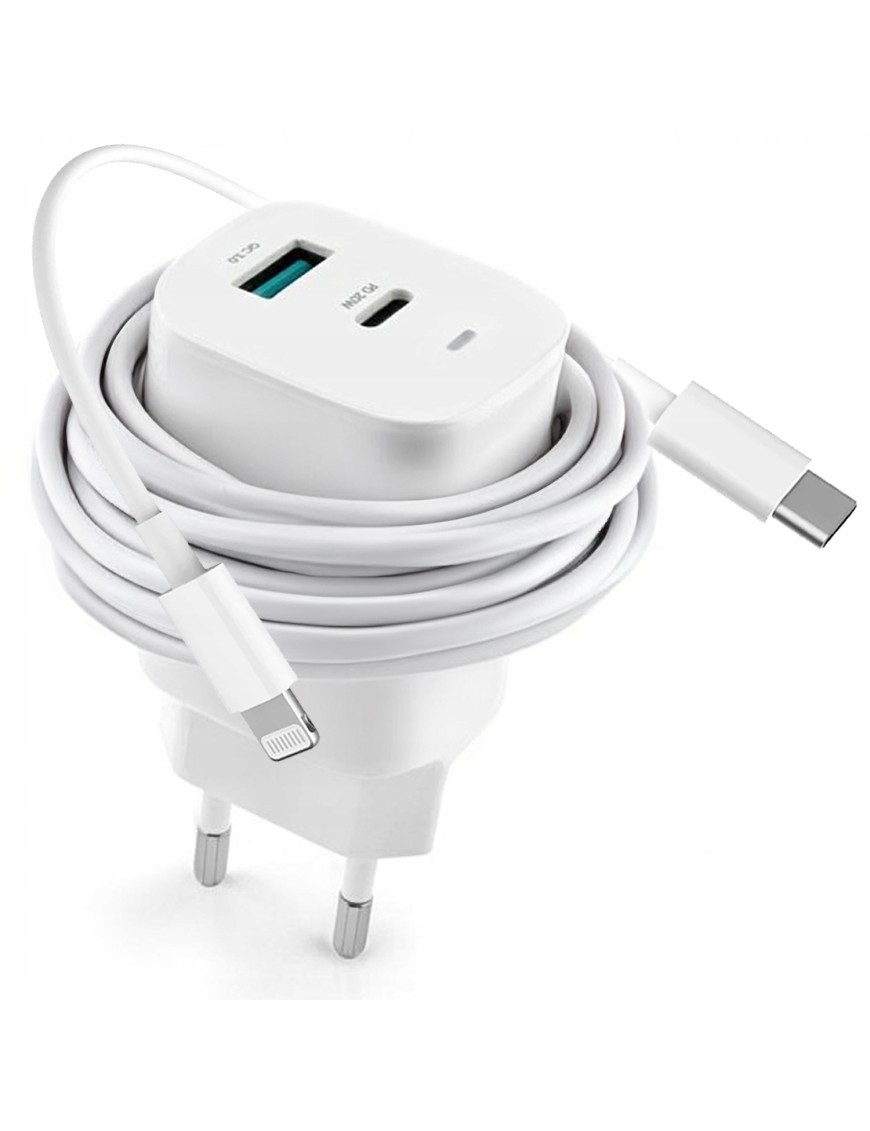 ZESTAW |SZYBKA ŁADOWARKA SIECIOWA USB TYPE-C + KABEL 1,5M LIGHTNING|PD20W