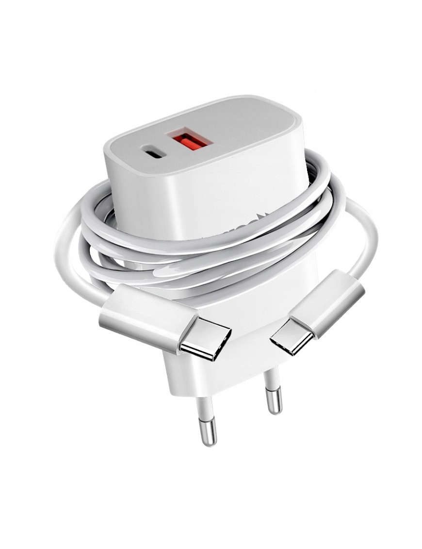 ZESTAW | SZYBKA ŁADOWARKA SIECIOWA USB TYPE-C + KABEL USB - C| PD20W 3000mA