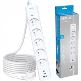 Listwa zasilająca 5xAC 2xUSB-C 1xUSB-A ON/OFF 1.5m 3680W ładowarka USB