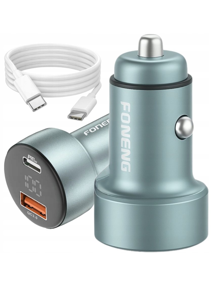 SZYBKA ŁADOWARKA SAMOCHODOWA DO TELEFONU USB USBC 48W PD 3A QC +kabel 1,5M