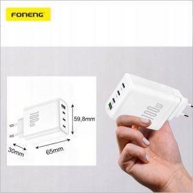 Szybka ładowarka GaN 100W 3xUSB-C 1xUSB PD QC3.0 laptop tablet + kabel 1.5M