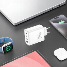 Szybka ładowarka GaN 100W 3xUSB-C 1xUSB PD QC3.0 laptop tablet + kabel 1.5M