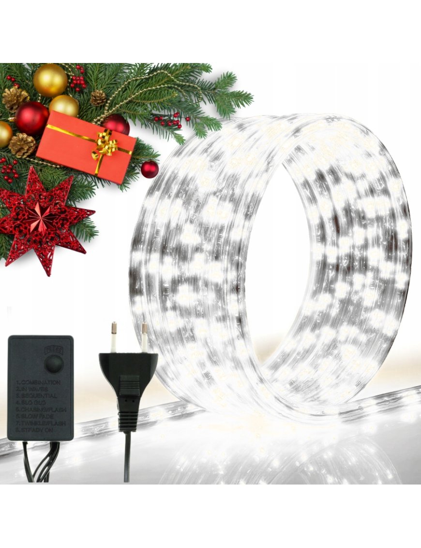 WĄŻ ŚWIETLNY ZEWNĘTRZNY 480 LED LAMPKI CHOINKOWE IP44 20m ZIMNY BIAŁY