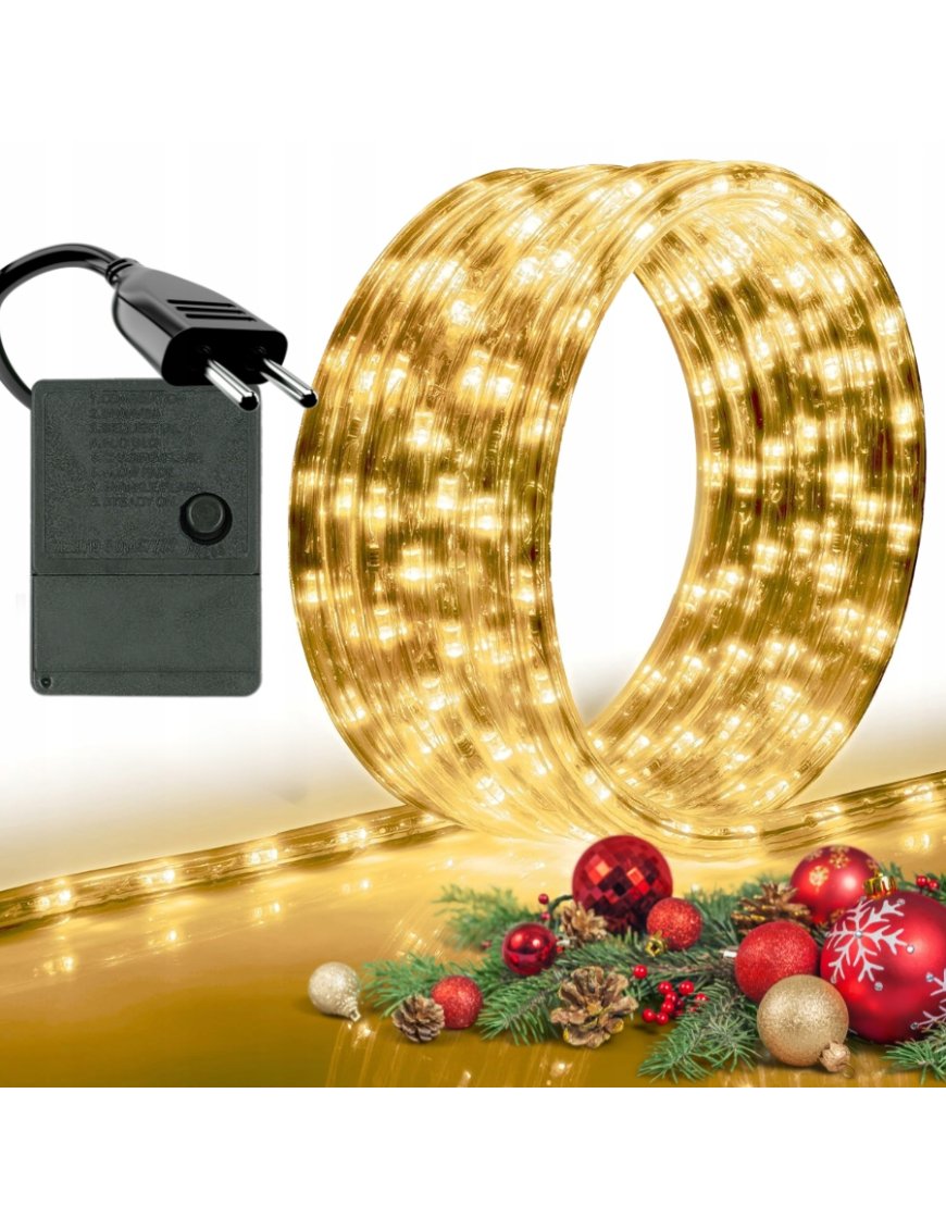 WĄŻ ŚWIETLNY ZEWNĘTRZNY 240 LED LAMPKI CHOINKOWE IP44 10m BIAŁE CIEPŁE