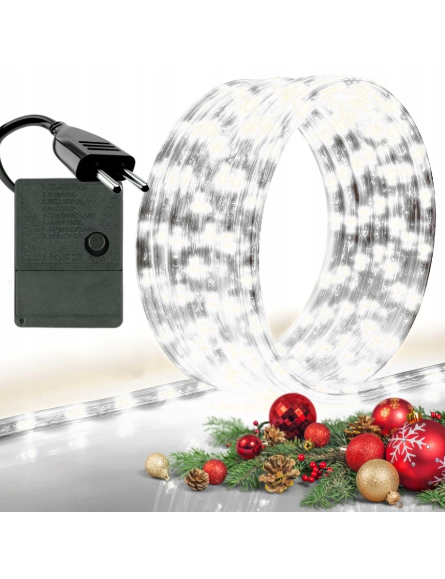 WĄŻ ŚWIETLNY ZEWNĘTRZNY 240 LED LAMPKI CHOINKOWE IP44 10m ZIMNY BIAŁY