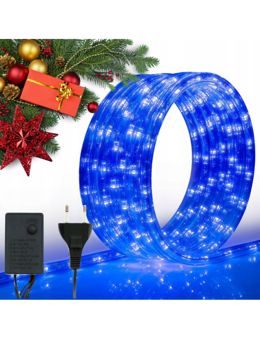 WĄŻ ŚWIETLNY ZEWNĘTRZNY 240 LED LAMPKI CHOINKOWE IP44 10m NIEBIESKI