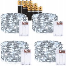 4szt X LAMPKI LED DRUCIK 10M 100LED NA BATERIE MIKRO ŚWIATEŁKA ZIMNY BIAŁY