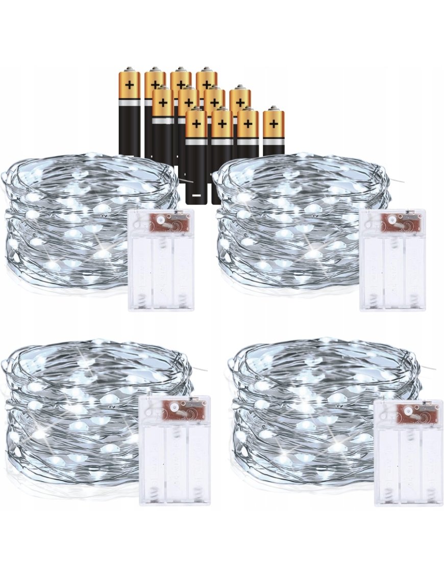 4szt X LAMPKI LED DRUCIK 10M 100LED NA BATERIE MIKRO ŚWIATEŁKA ZIMNY BIAŁY