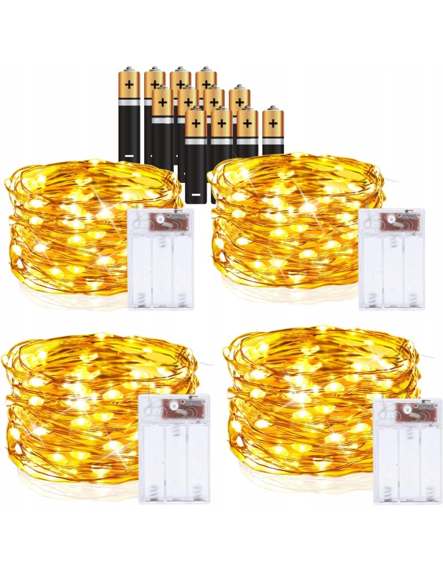 4 x LAMPKI LED DRUCIKI 10M 100LED NA BATERIE MIKRO ŚWIATEŁKA BIAŁE CIEPŁE