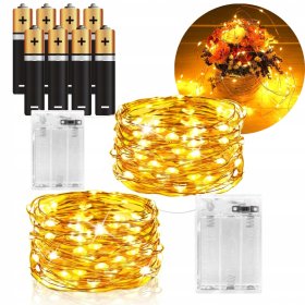 2 x LAMPKI LED DRUCIKI 10M 100LED NA BATERIE MIKRO ŚWIATEŁKA BIAŁE CIEPŁE