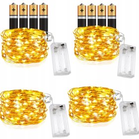 4 x LAMPKI LED DRUCIKI 5M 50LED NA BATERIE MIKRO ŚWIATEŁKA BIAŁE CIEPŁE