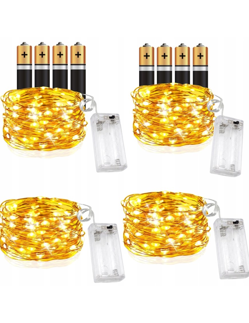 4 x LAMPKI LED DRUCIKI 5M 50LED NA BATERIE MIKRO ŚWIATEŁKA BIAŁE CIEPŁE
