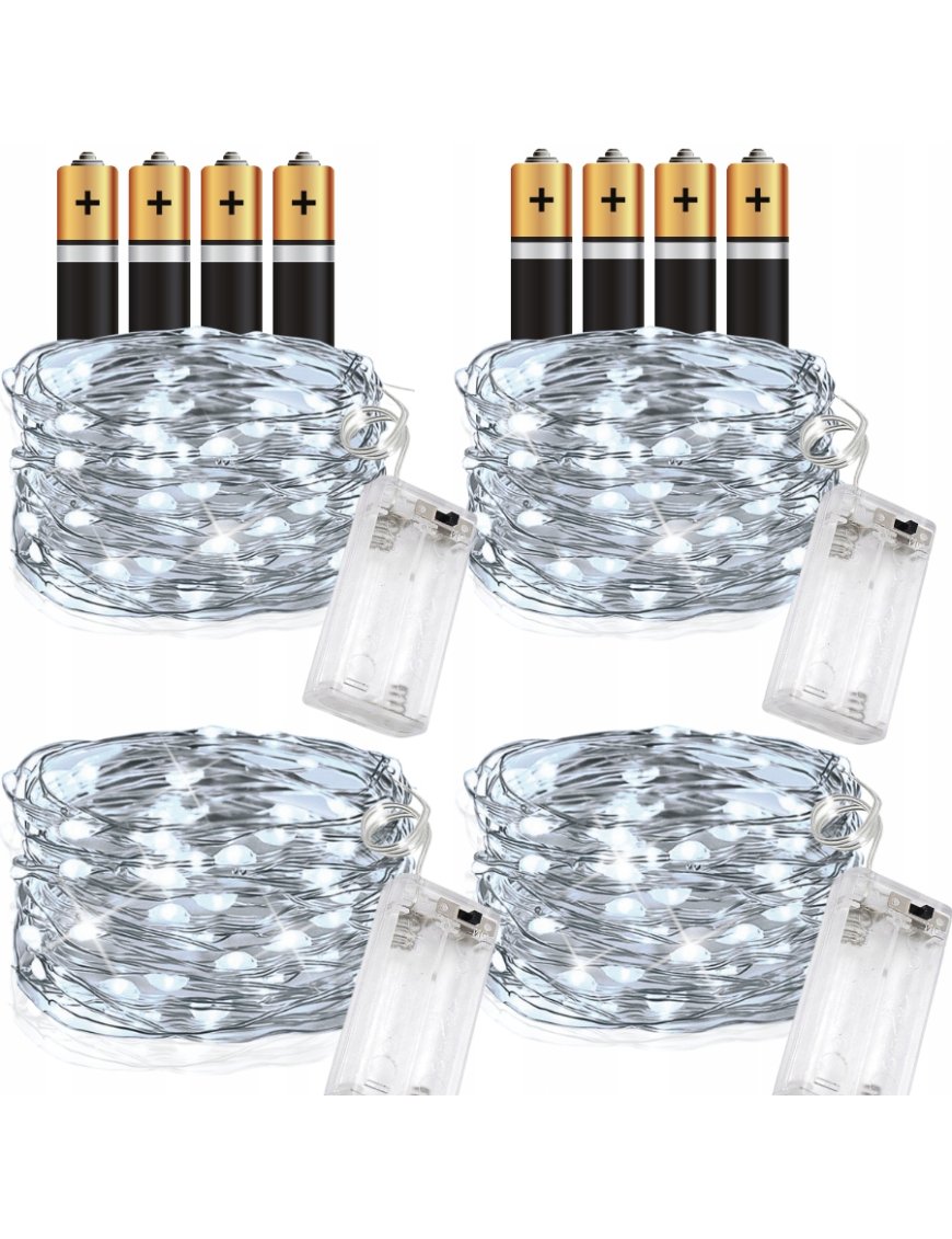 4szt X LAMPKI LED DRUCIKI 5 M 50 LED NA BATERIE MIKRO ŚWIATEŁKA ZIMNY BIAŁY