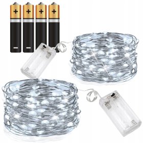 2szt X LAMPKI LED DRUCIKI 5 M 50 LED NA BATERIE MIKRO ŚWIATEŁKA ZIMNY BIAŁY