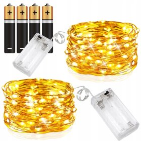 2 x LAMPKI LED DRUCIK 5 M 50 LED NA BATERIE MIKRO ŚWIATEŁKA BIAŁE CIEPŁE