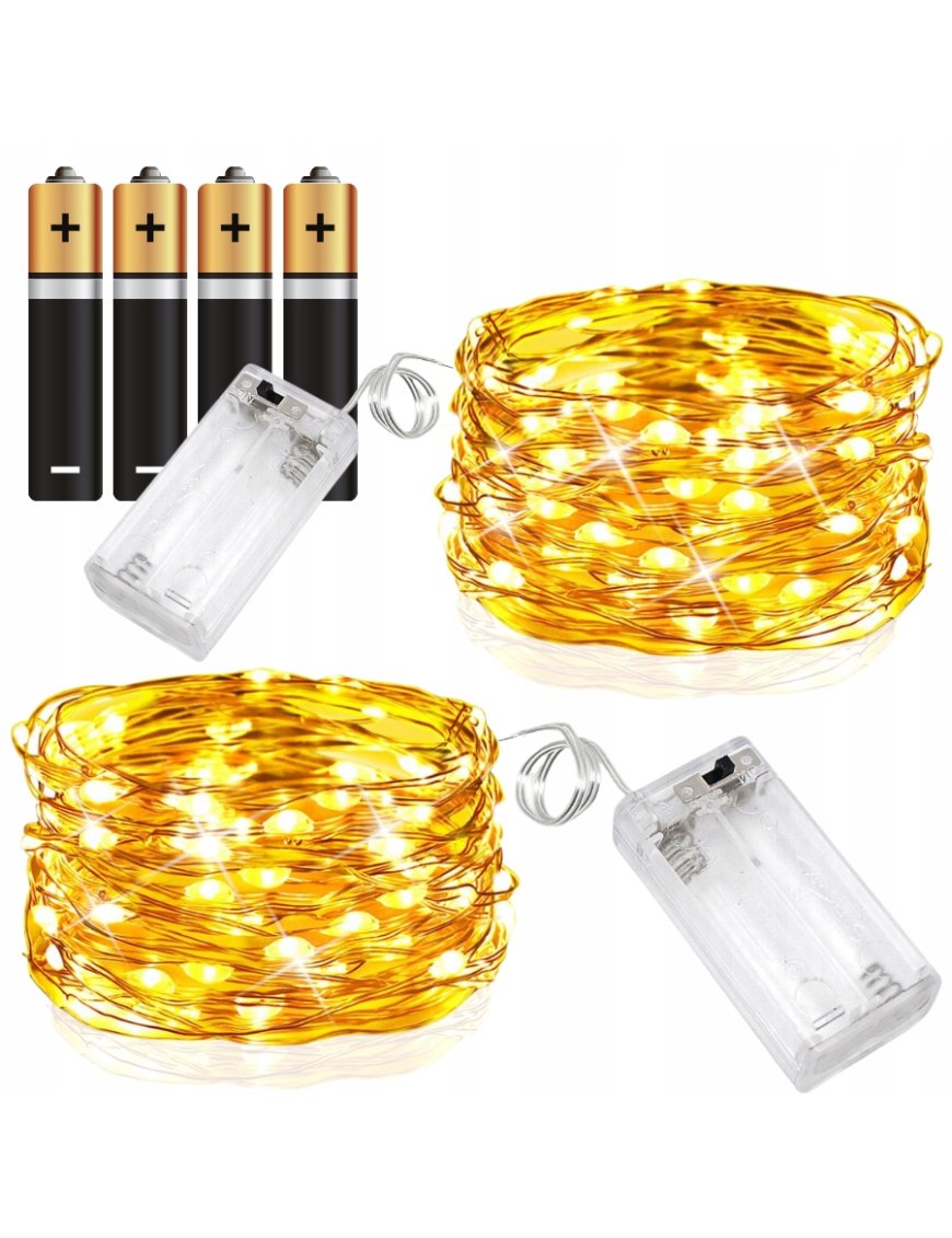 2 x LAMPKI LED DRUCIK 5 M 50 LED NA BATERIE MIKRO ŚWIATEŁKA BIAŁE CIEPŁE