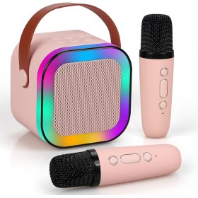 ZESTAW DO KARAOKE 2X MIKROFON BEZPRZEWODOWY PRZENOŚNY BLUETOOTH GŁOŚNIK RGB