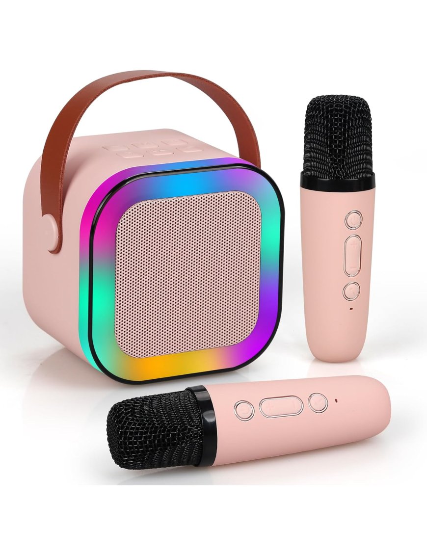 ZESTAW DO KARAOKE 2X MIKROFON BEZPRZEWODOWY PRZENOŚNY BLUETOOTH GŁOŚNIK RGB