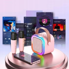 ZESTAW DO KARAOKE 2X MIKROFON BEZPRZEWODOWY PRZENOŚNY BLUETOOTH GŁOŚNIK RGB