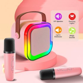 ZESTAW DO KARAOKE 2X MIKROFON BEZPRZEWODOWY PRZENOŚNY BLUETOOTH GŁOŚNIK RGB