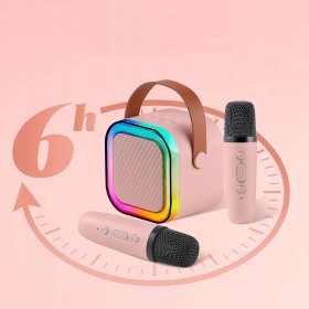ZESTAW DO KARAOKE 2X MIKROFON BEZPRZEWODOWY PRZENOŚNY BLUETOOTH GŁOŚNIK RGB