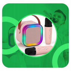 ZESTAW DO KARAOKE 2X MIKROFON BEZPRZEWODOWY PRZENOŚNY BLUETOOTH GŁOŚNIK RGB