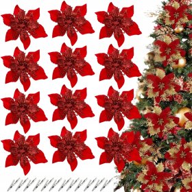 12X SZTUCZNE KWIATY DEKORACJE BOŻE NARODZENIE NA CHOINKĘ GWIAZDA PREZENTY