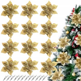 12X SZTUCZNE KWIATY DEKORACJE BOŻE NARODZENIE NA CHOINKĘ GWIAZDA PREZENTY