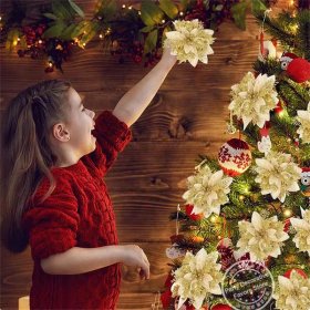 12X SZTUCZNE KWIATY DEKORACJE BOŻE NARODZENIE NA CHOINKĘ GWIAZDA PREZENTY