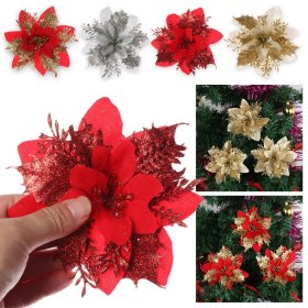 12 X SZTUCZNE KWIATY DEKORACJE BOŻE NARODZENIE NA CHOINKĘ GWIAZDA PREZENTY