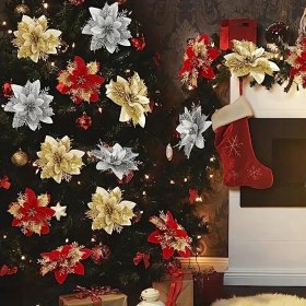 12 X SZTUCZNE KWIATY DEKORACJE BOŻE NARODZENIE NA CHOINKĘ GWIAZDA PREZENTY