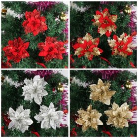 12X SZTUCZNE KWIATY DEKORACJE BOŻE NARODZENIE NA CHOINKĘ GWIAZDA PREZENTY