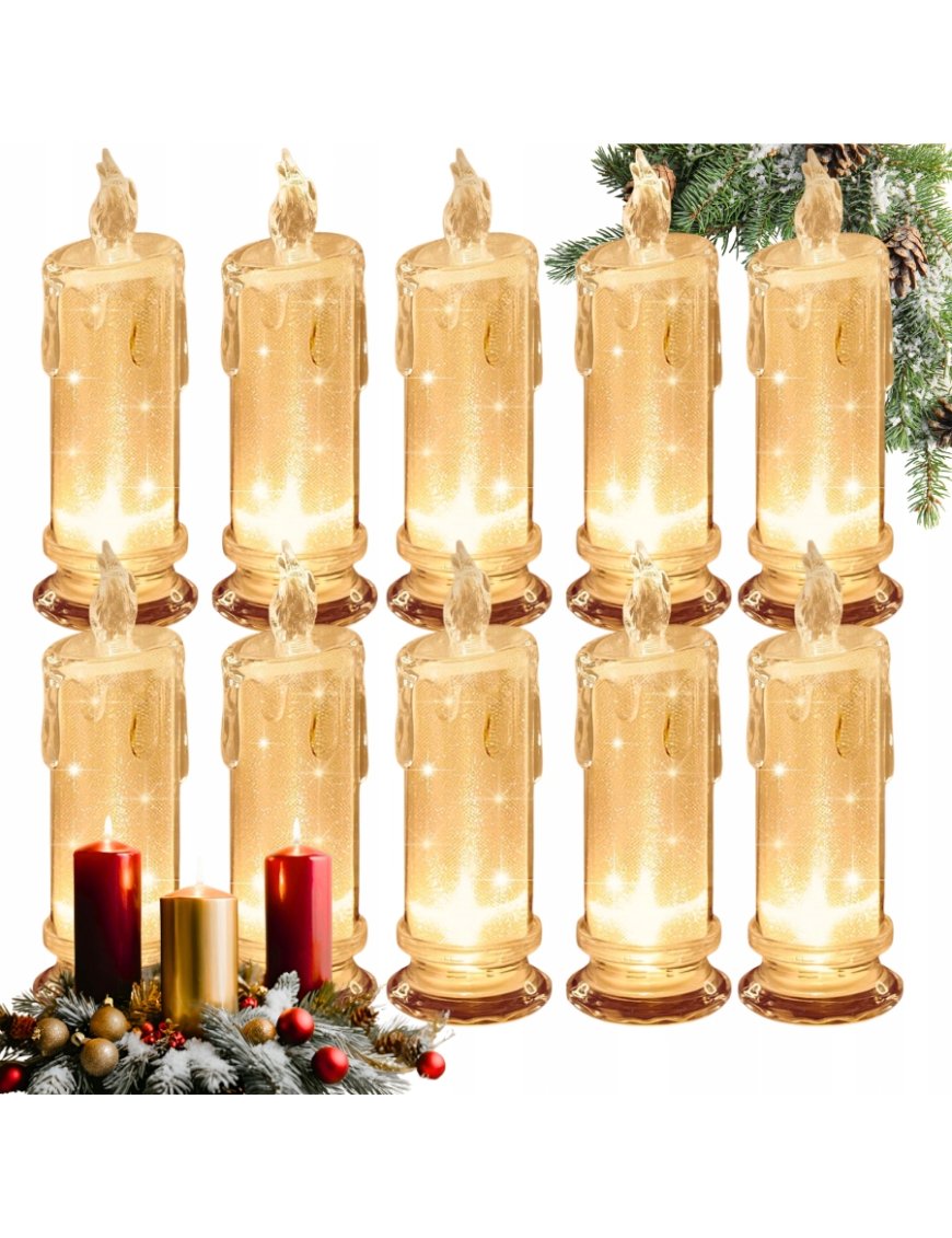 10x ŚWIECA 15CM ŚWIECZKA ELEKTRYCZNA OZDOBNA WKŁAD DO ZNICZY LED W ZESTAWIE
