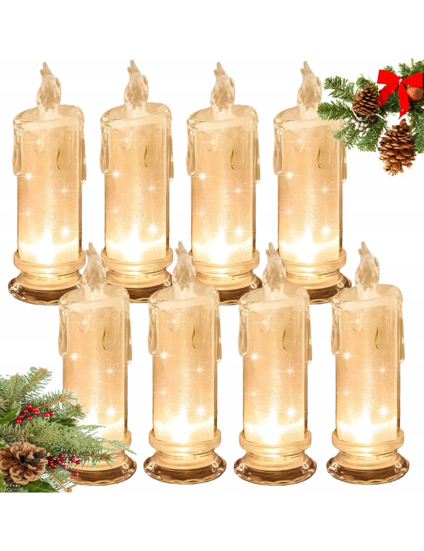 8 x ŚWIECA 15CM ŚWIECZKA ELEKTRYCZNA OZDOBNA WKŁAD DO ZNICZY LED W ZESTAWIE